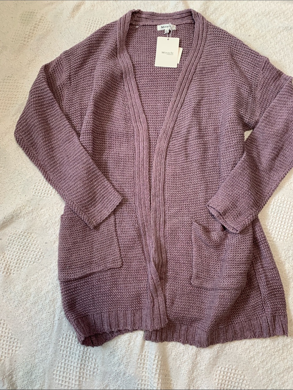 Miracle Dusty Lilac Open-Front Pocket Cardigan